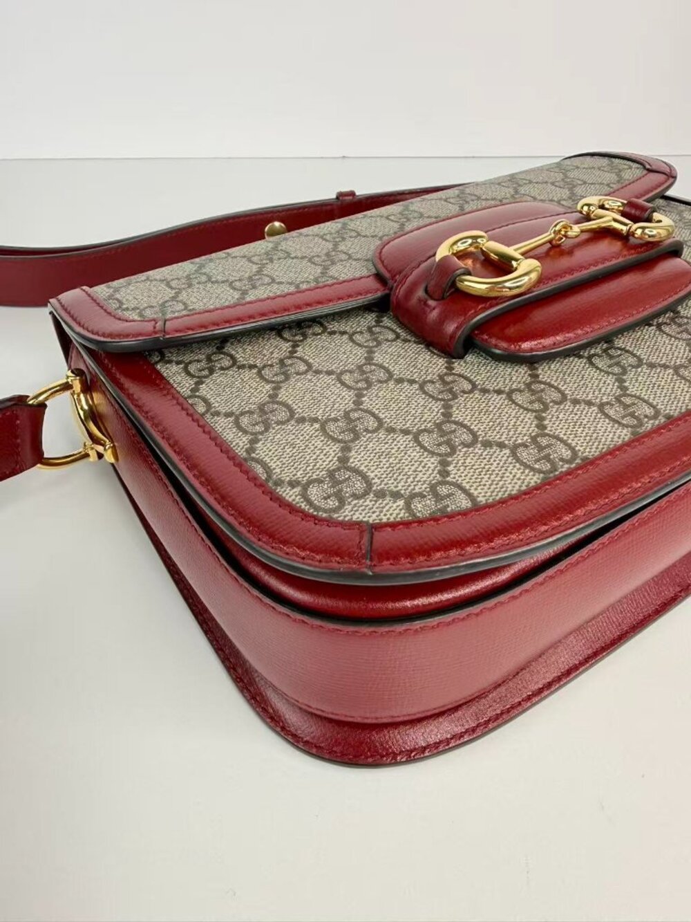 Gucci Horsebit 1955 Small GG Supreme Canvas Red Leather Shoulder Crossbody Bag - Picture 10 of 11